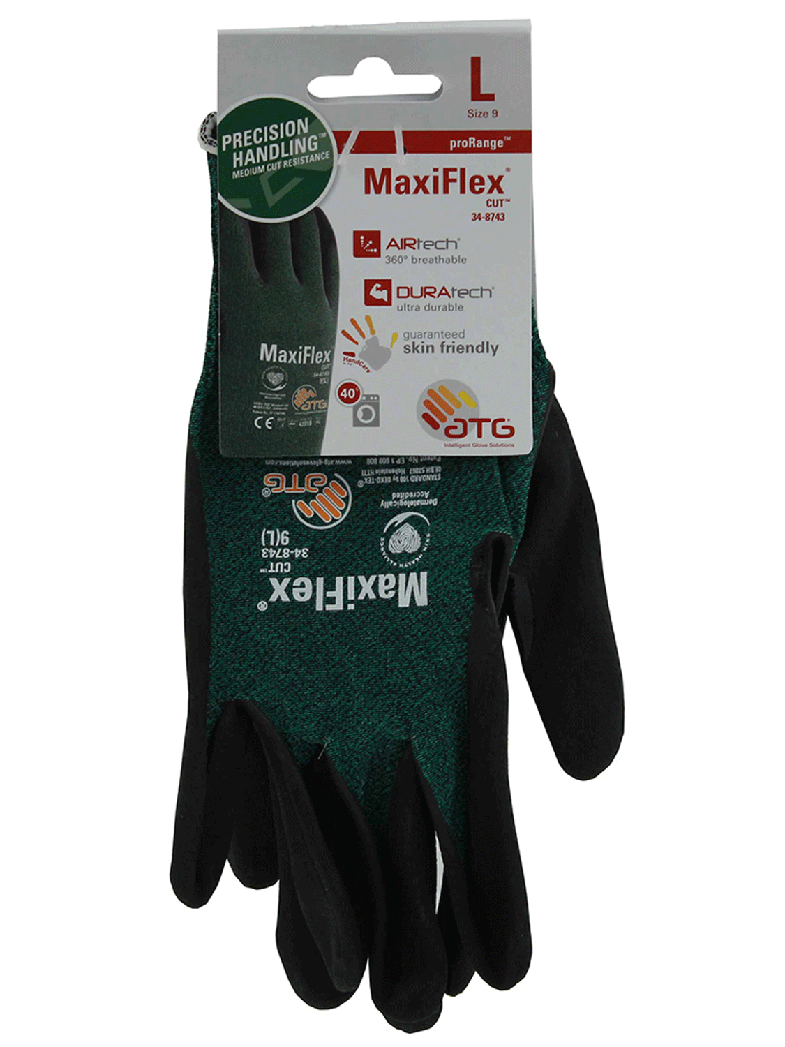 MaxiFlex 34-8743 XL+ Nitrile Coated Cut Resistant Work Gloves – ANSI A2 (12 Count)